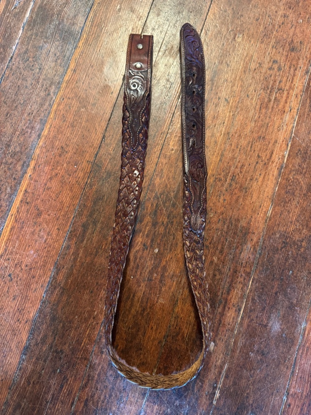 Tooled Brown Leather Belt Strap